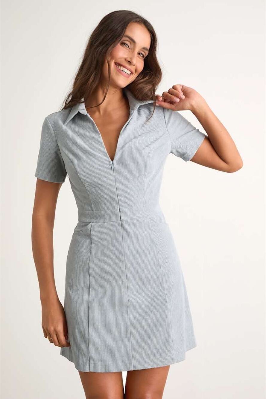 NWT Lulus Go-Getter Light Blue Corduroy Mini Dress With Pockets Casual Size XL